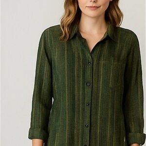 Women's Green Striped Button-Up Shirt